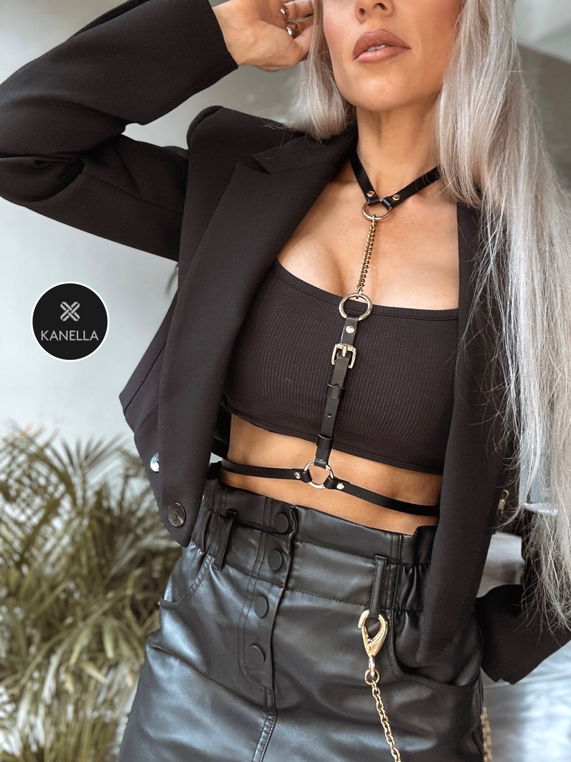 Petite Gia Choker Harness - Kanella Leather